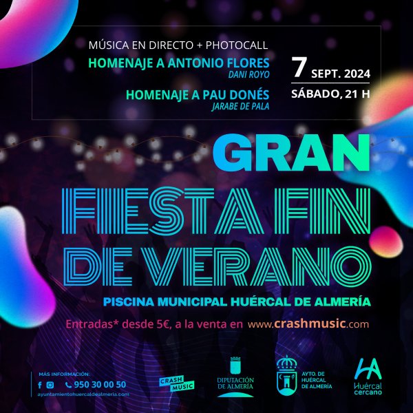CONCIERTO GRAN FIESTA FINAL DE VERANO - PISCINA MUNICIPAL - HUÉRCAL DE ALMERÍA - SÁBADO 7 DE SEPT