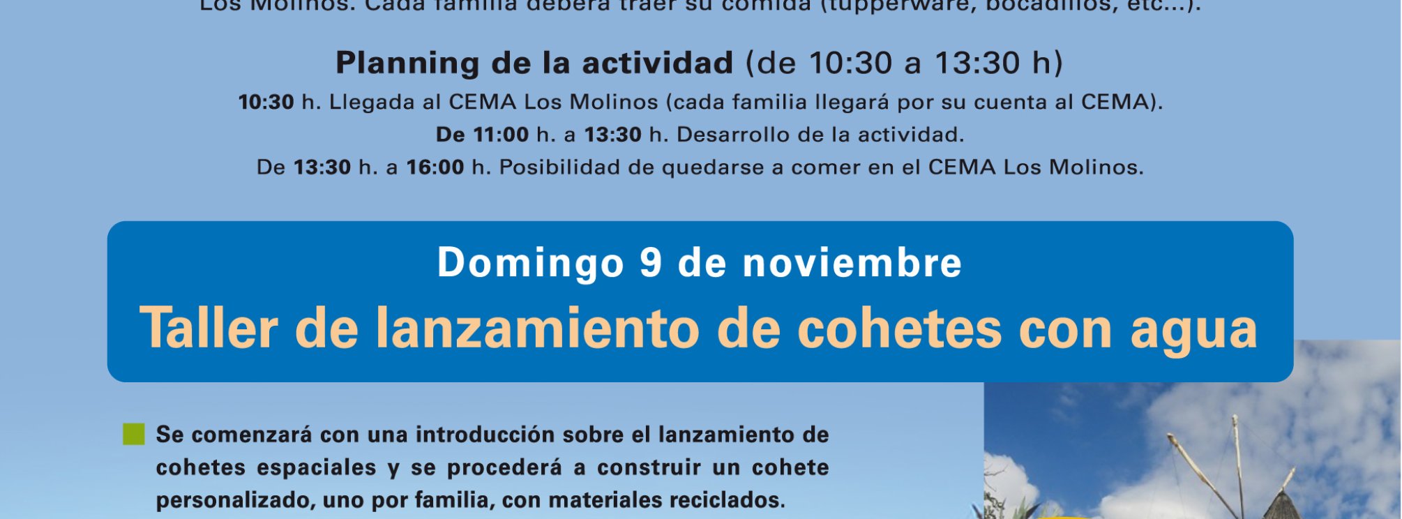 Domingos en familia CEMA Los Molinos (Crevillente). 9 noviembre 2025. Taller lanzamiento cohetes con
