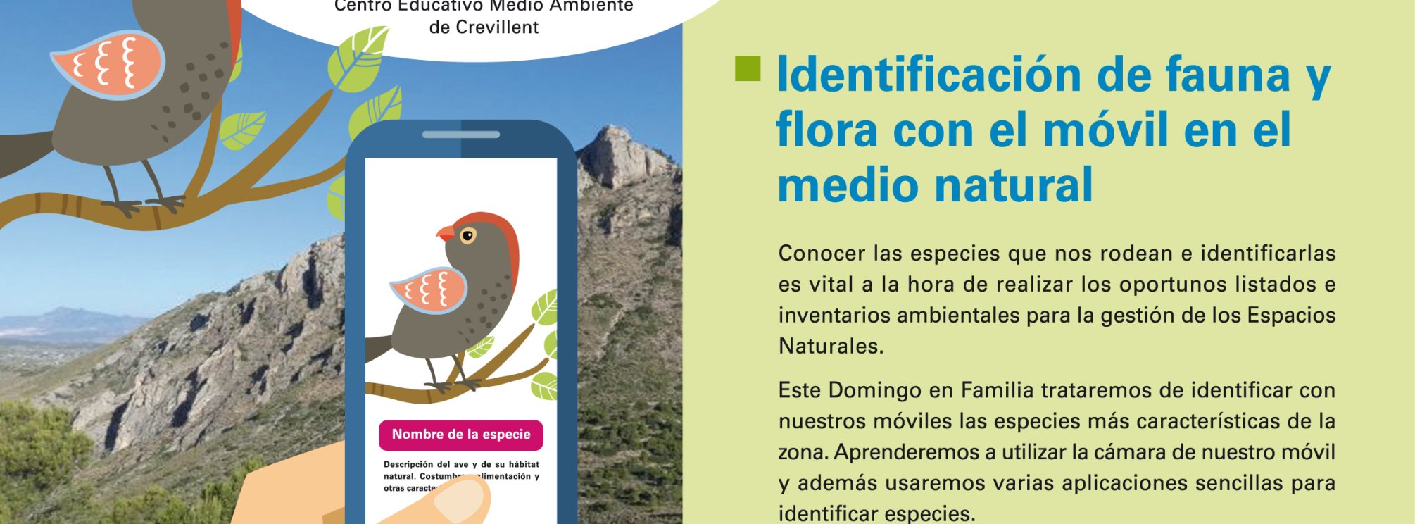 Domingos en familia en CEMA Los Molinos. 11 mayo 2025. Identificación de flora y fauna con el móvil
