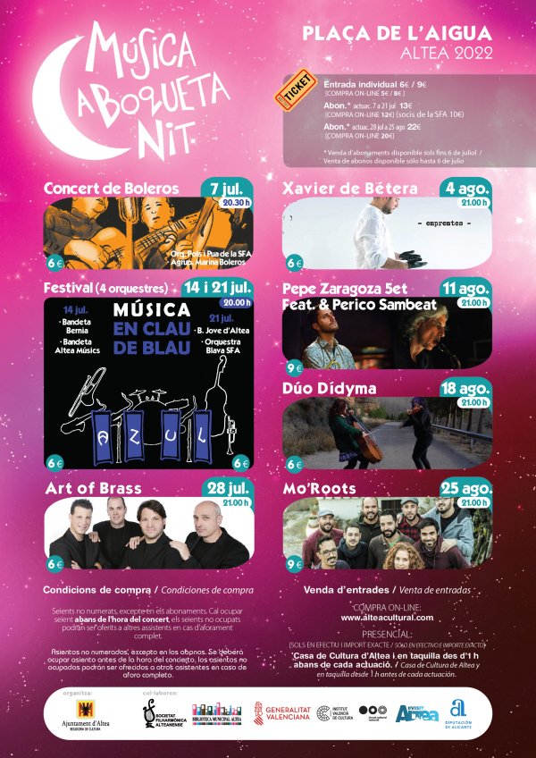 Música a Boqueta Nit - Altea 2022 - ABONO desde 28-jul (5 actuaciones)