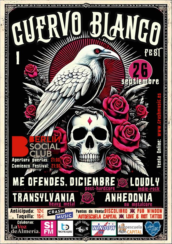CUERVO BLANCO FEST- ALMERÍA - SALA BERLIN SOCIAL CLUB - VIERNES 26 DE SEPTIEMBRE