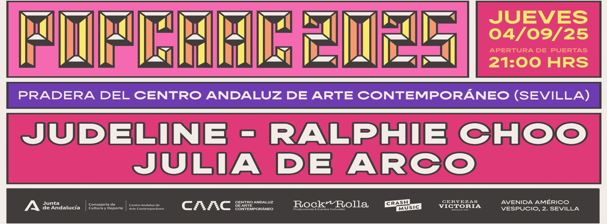 CONCIERTO DE JUDELINE, RALPHIE CHOO Y JULIA DE ARCO - SEVILLA - POP CAAC - JUEVES 4 DE SEPTIEMBRE