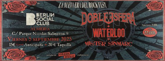 CONCIERTO DOBLE ESFERA, WATERLOO Y MISTER SINMARC -ALMERÍA -BERLIN SOCIAL CLUB- VIERNES 5 SEPTIEMBRE