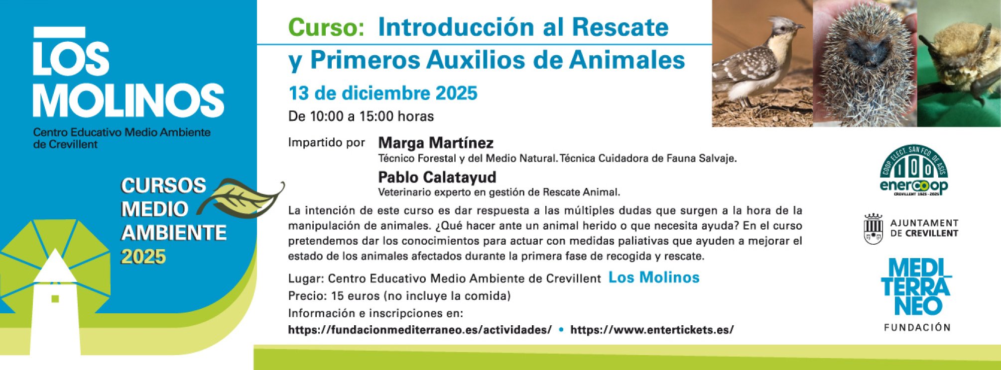 Curso “Introducción al Rescate y Primeros Auxilios de Animales" en CEMA Los Molinos (Crevillent)